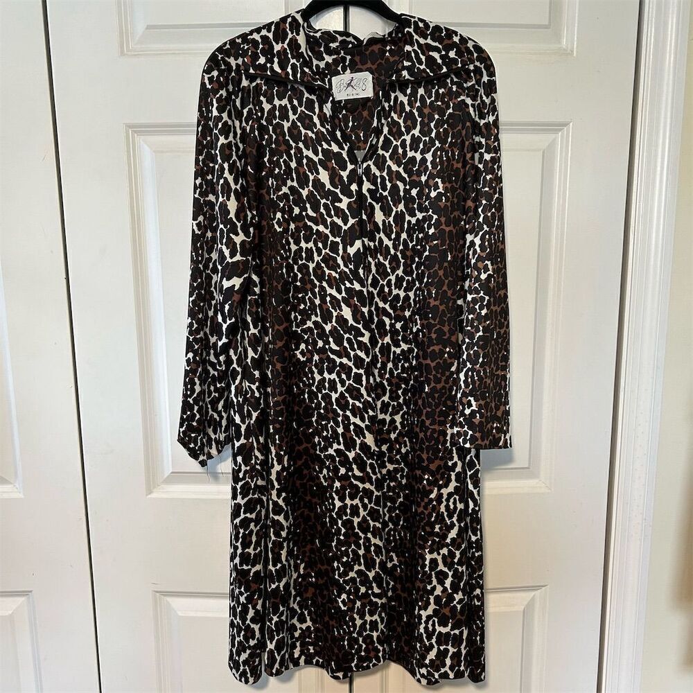 Vintage Butterfield 8 Leopard Print house Dress Button Down 3/4 Sleeves